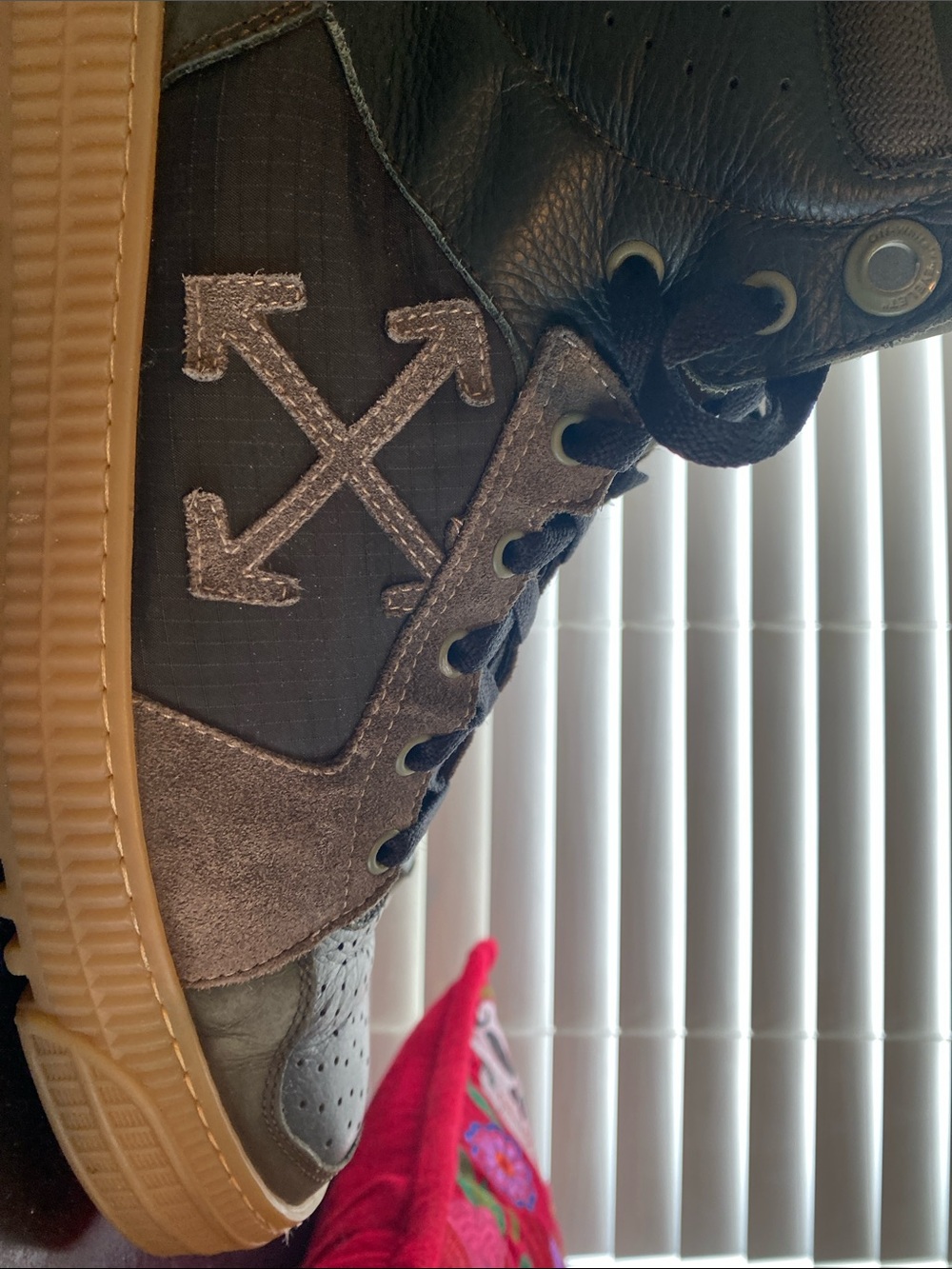 Off-White Men’s Olive and Gum High-Top Sneakers - Picture 3 of 8